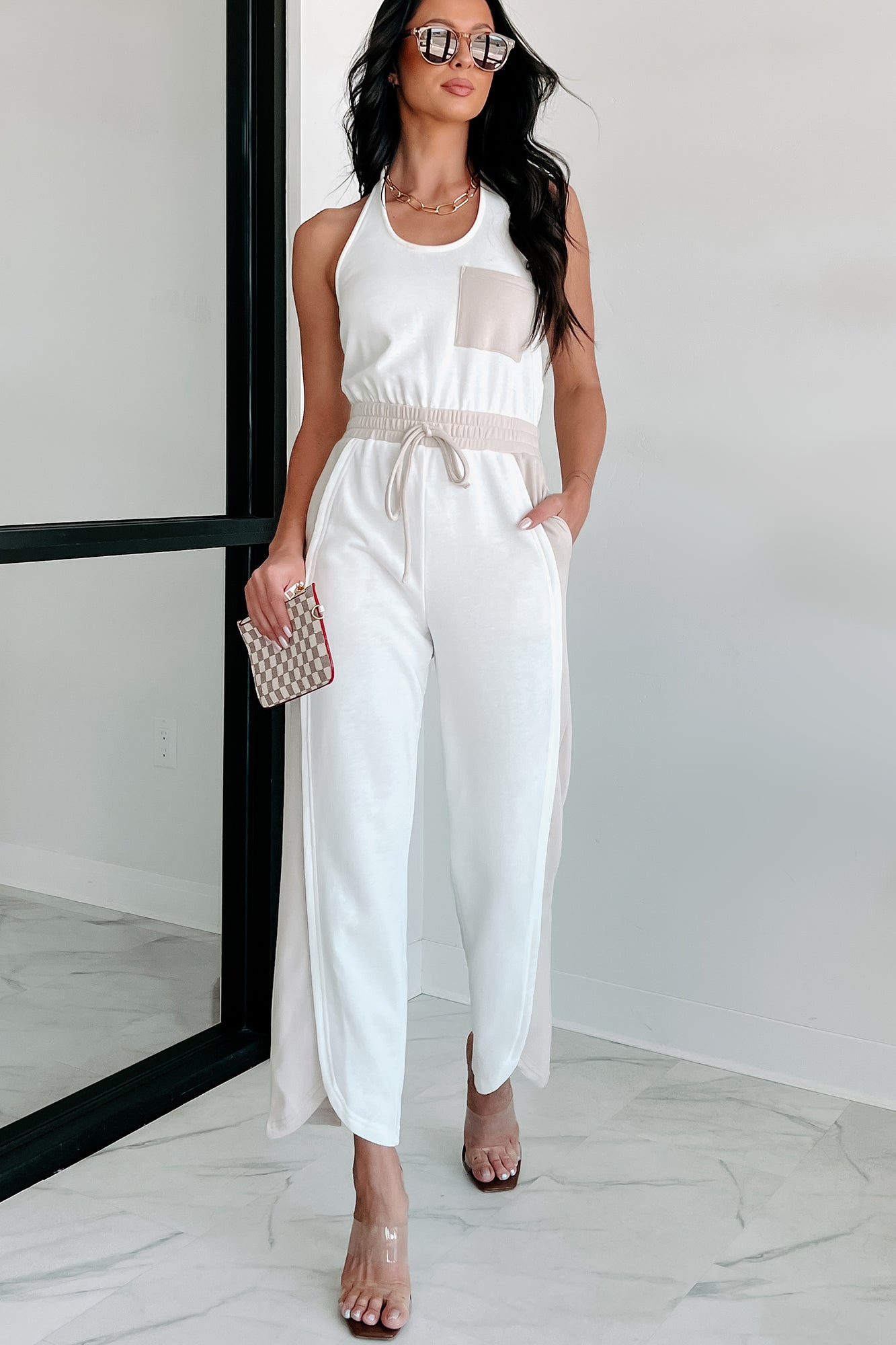 Summer Sunsets Halter Jumpsuit (White/Seashell)