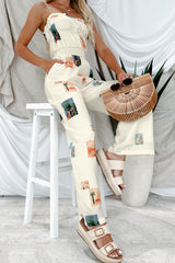 Sun & Done Printed Wide Leg Jumpsuit (Cream)