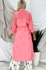 Live Colorfully Tie-Waist Linen Trench Coat (Hot Pink)