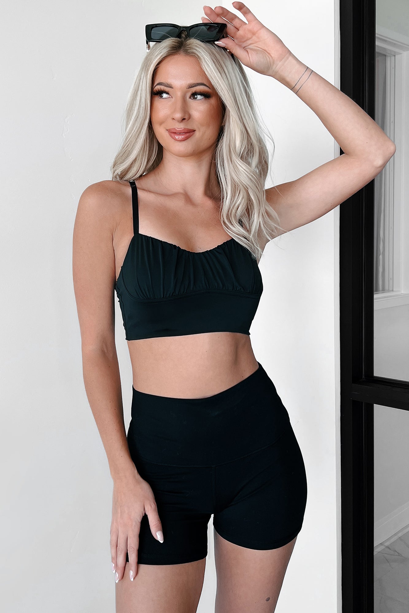 Layla Shirred Bralette Top (Black)