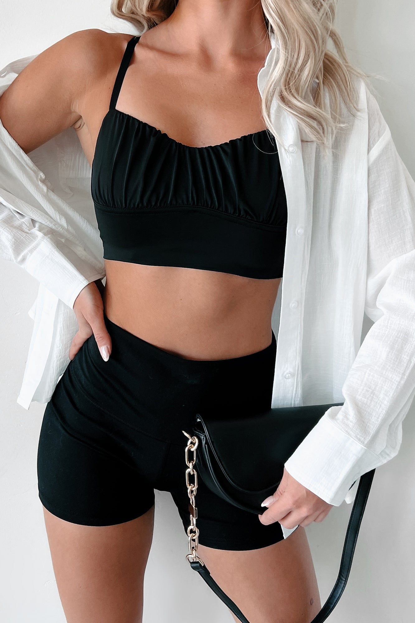 Layla Shirred Bralette Top (Black)