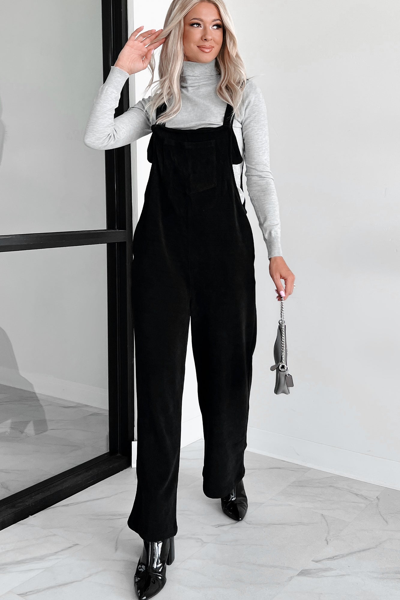 Playful Impression Soft Corduroy Overall Jumpsuit (Black)