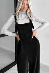 Playful Impression Soft Corduroy Overall Jumpsuit (Black)