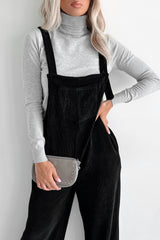 Playful Impression Soft Corduroy Overall Jumpsuit (Black)
