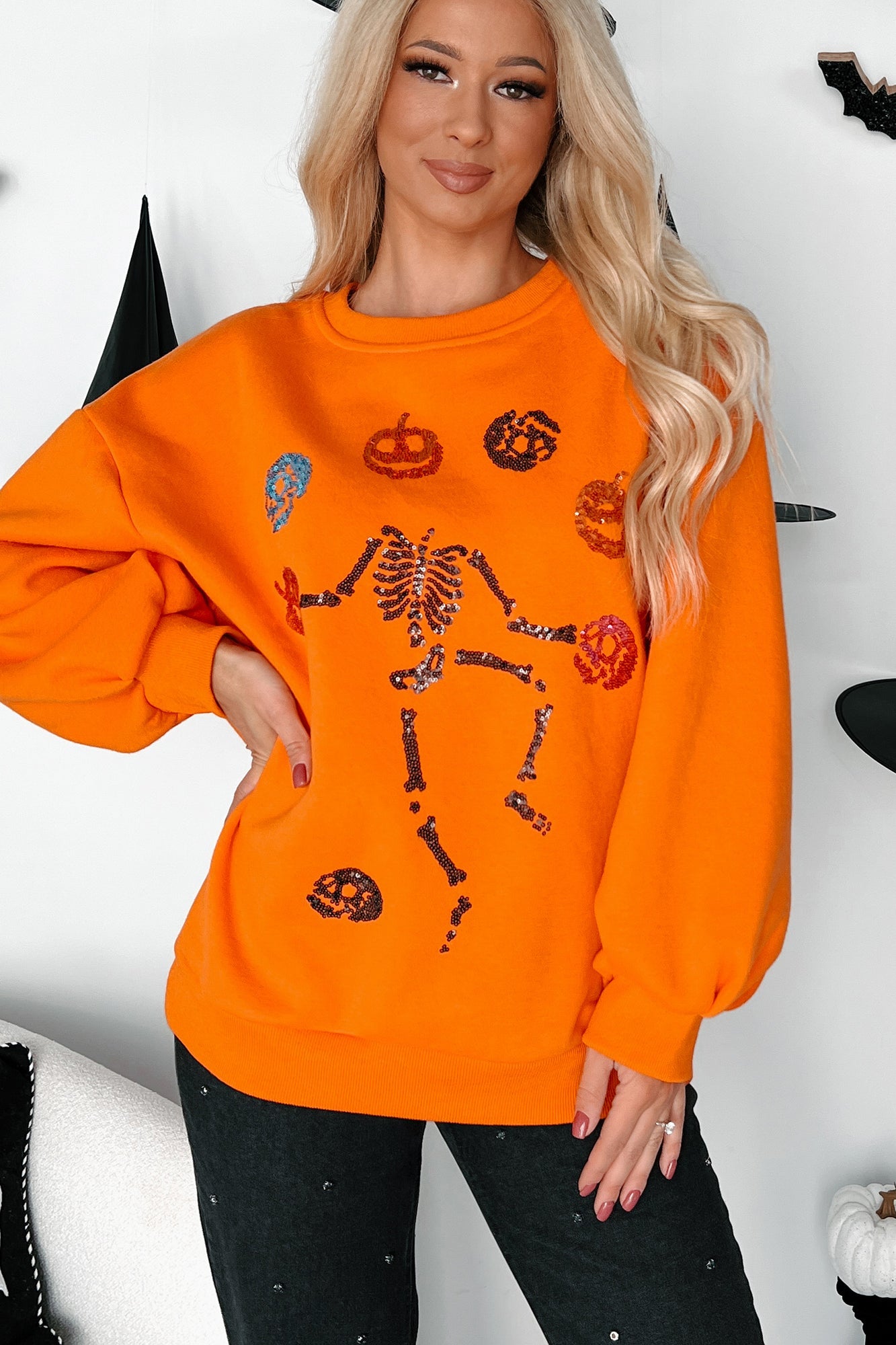 Dancing Critters Sequin Halloween Crewneck (Pumpkin)