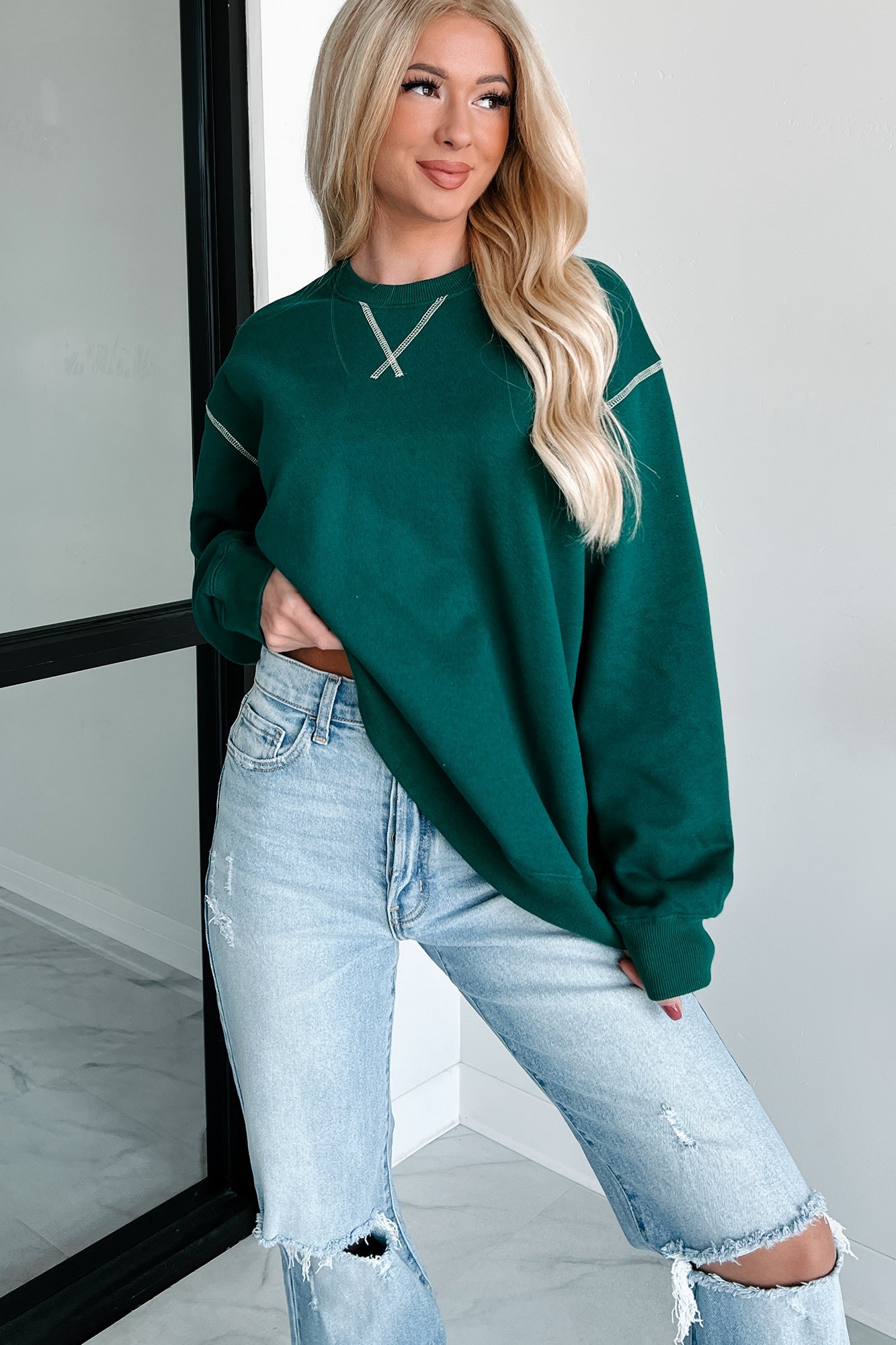 Pressing Pause Oversized Crewneck Sweatshirt (Hunter Green)