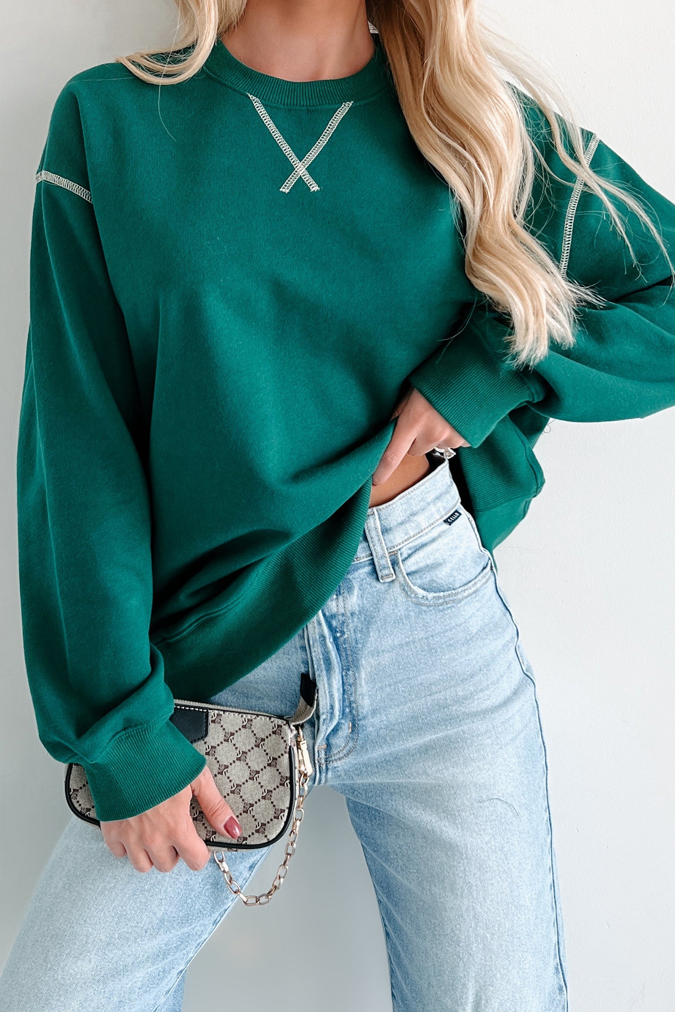 Pressing Pause Oversized Crewneck Sweatshirt (Hunter Green)