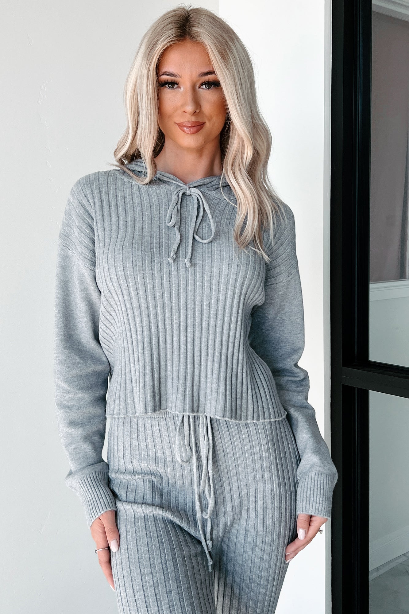 Drowsy Darling Sweater Knit Two-Piece Set (Heather Grey)