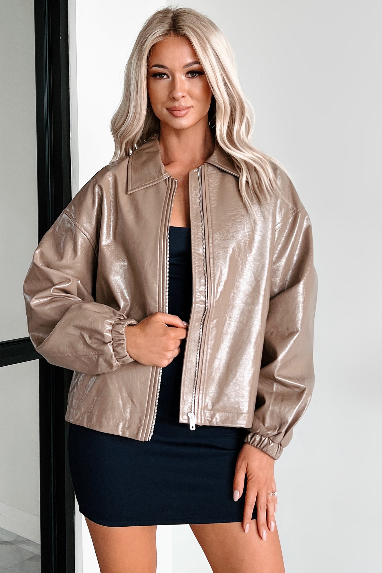 Always Opinionated Patent Leather Jacket (Brown)