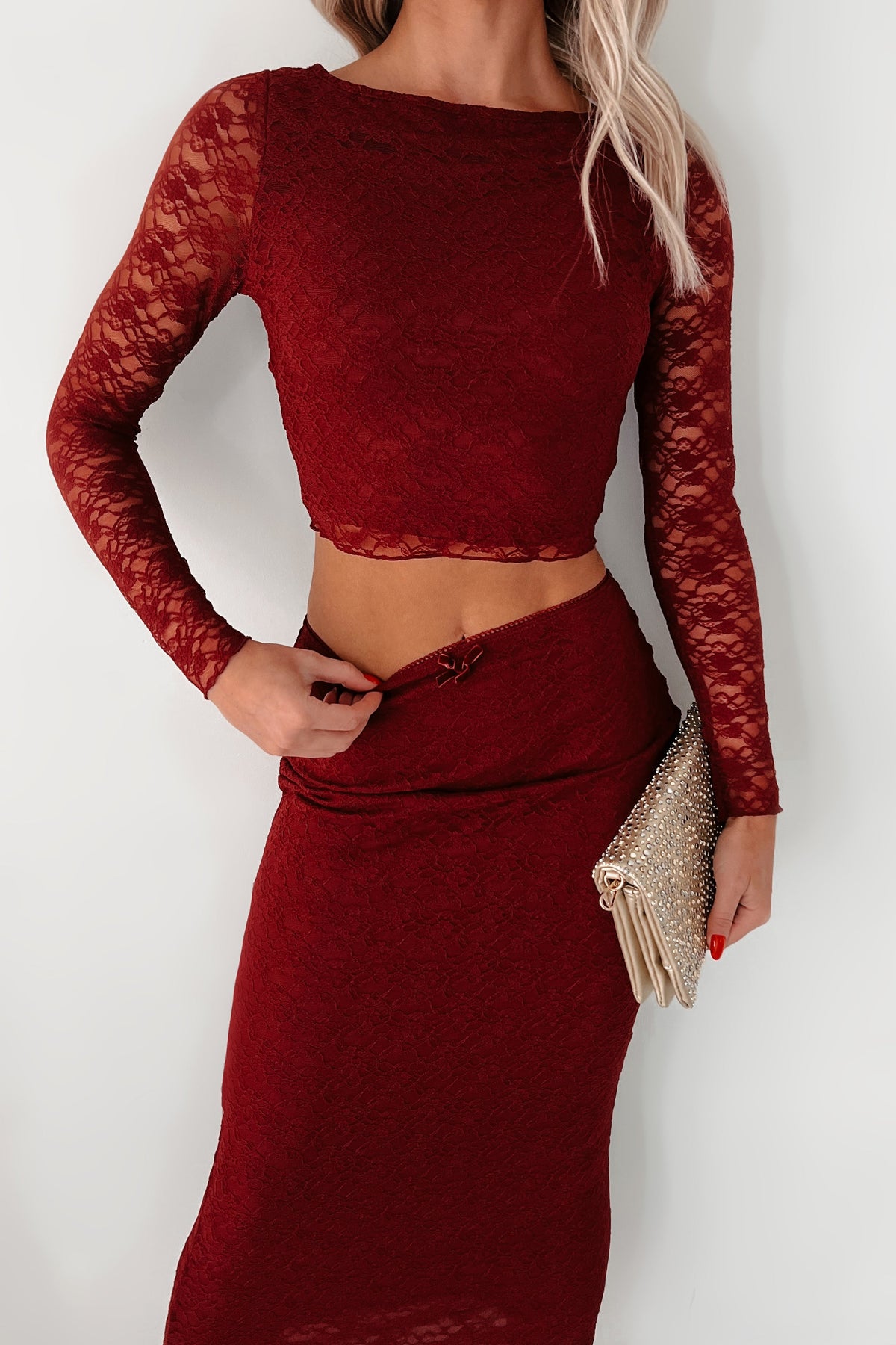 Coy Cutie Lace Two-Piece Set (Burgundy)