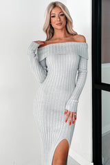 Leah Off The Shoulder Sweater Dress (Light Heather Grey)