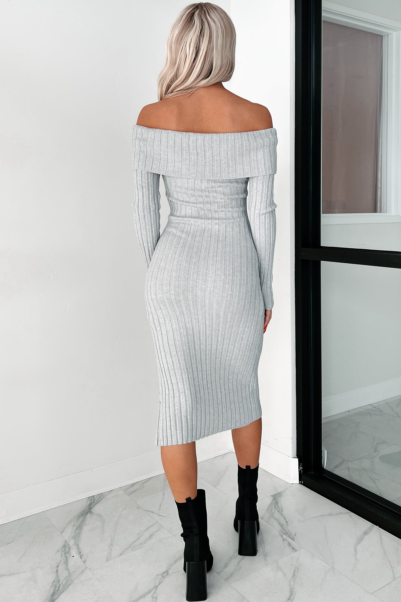 Leah Off The Shoulder Sweater Dress (Light Heather Grey)