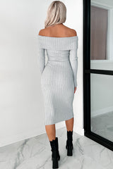 Leah Off The Shoulder Sweater Dress (Light Heather Grey)