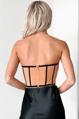 Skipping The Line Velvet Mesh Corset Top (Nude)