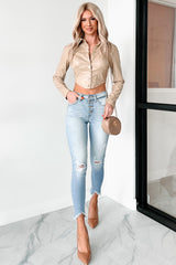 Chic Sensibilities Faux Leather Blouse (Khaki)