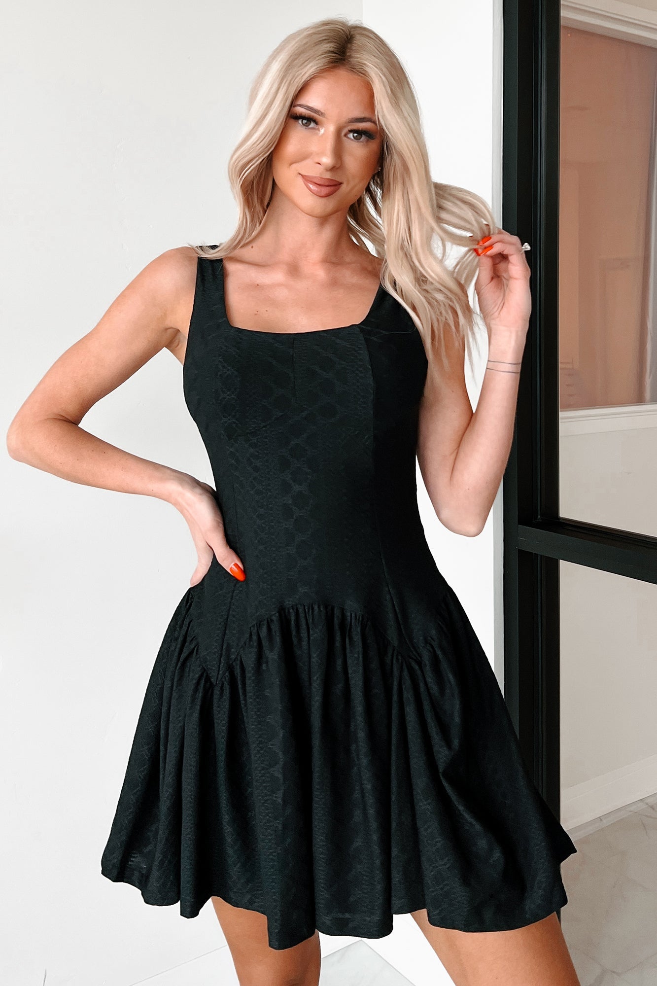 Cutie On The Loose Textured Mini Dress (Black)