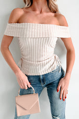 I'm Still Deciding Off The Shoulder Drawstring Side Top (Cream)