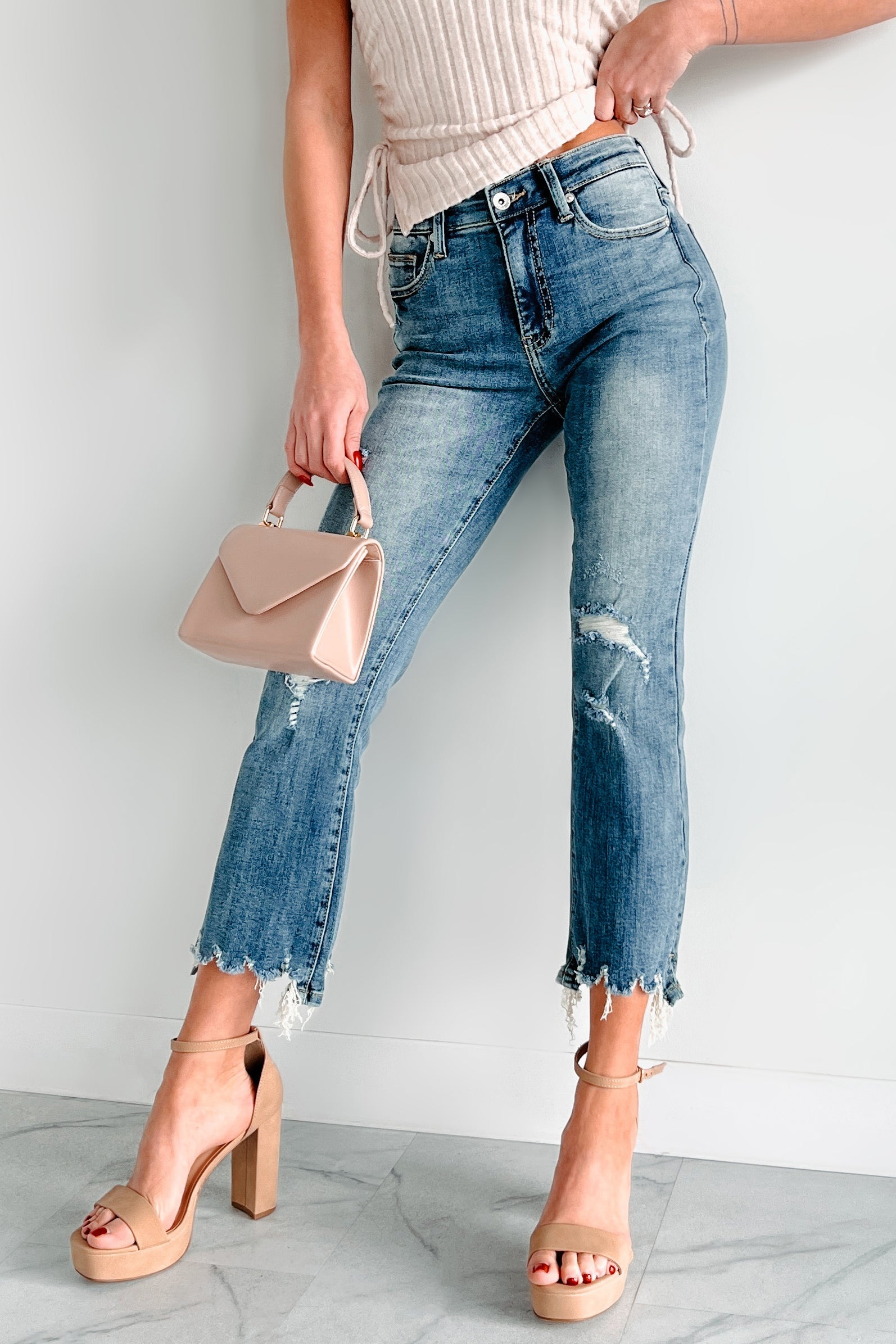 Jonah Mid Rise Distressed Special A Kick Flare Jeans (Dark)