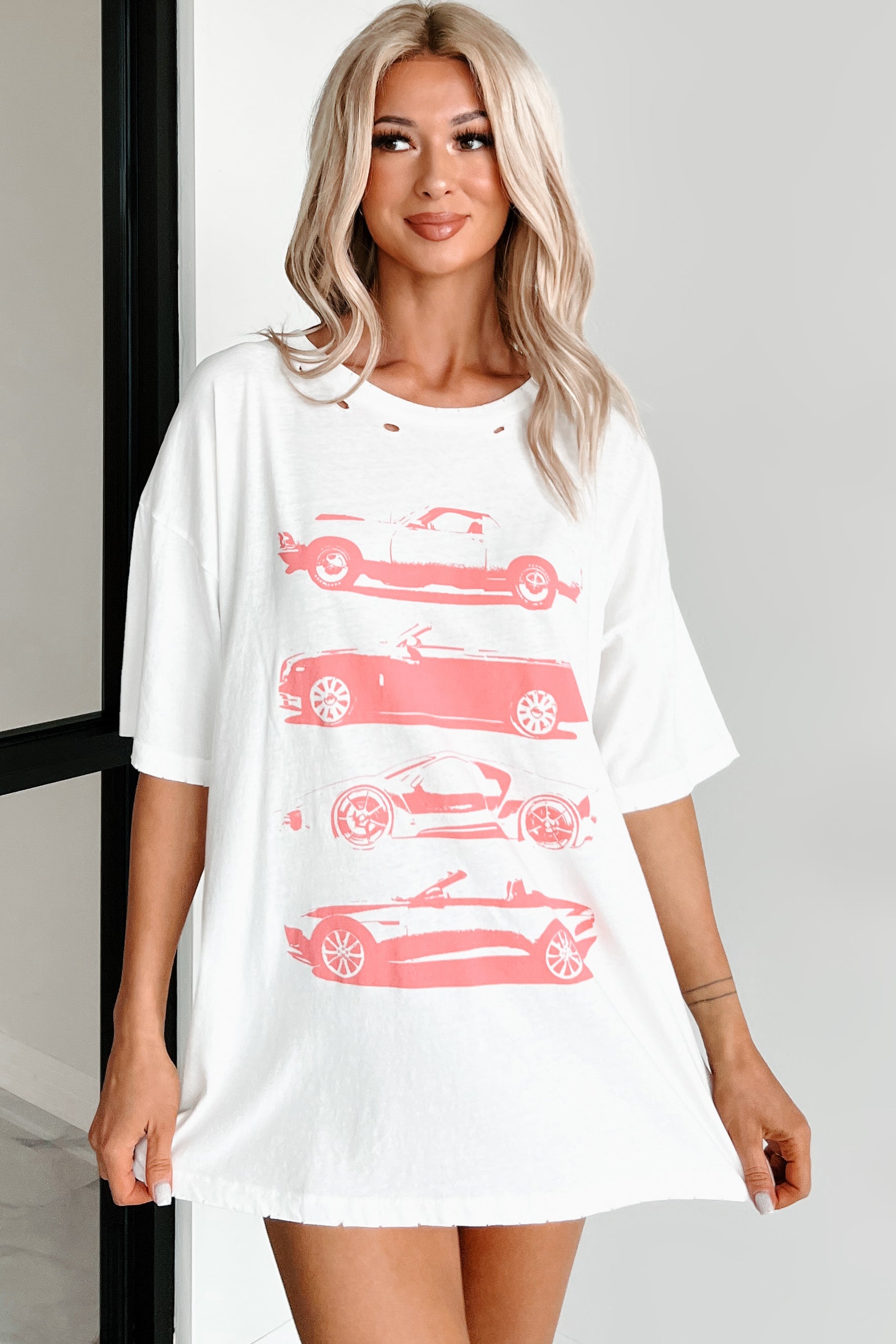 My Car Crush Oversized Distressed Graphic Tee (Ivory)