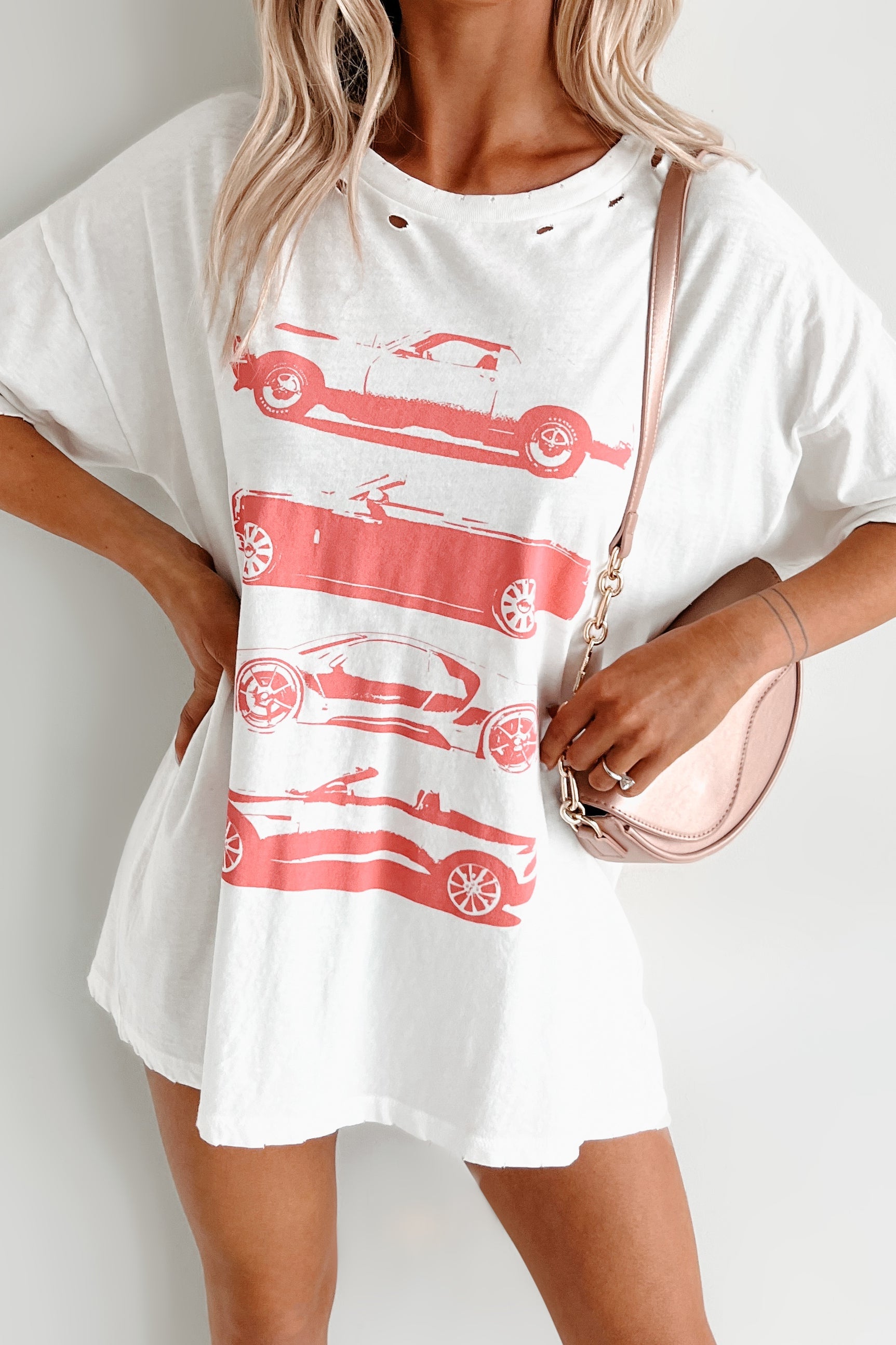 My Car Crush Oversized Distressed Graphic Tee (Ivory)
