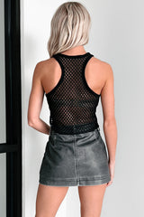 Boho Dreaming Lattice Mesh Crop Tank (Black)