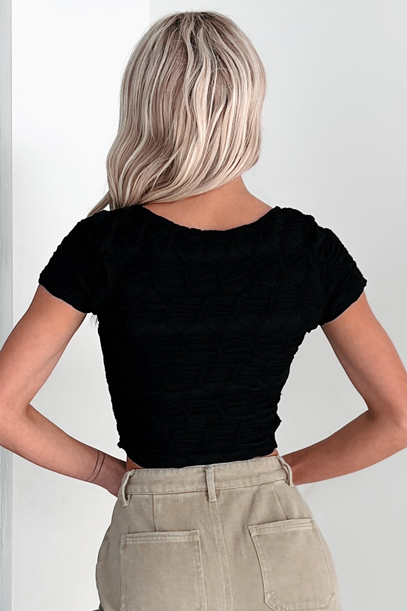 A Little Birdie Told Me Textured Square Neck Top (Black)