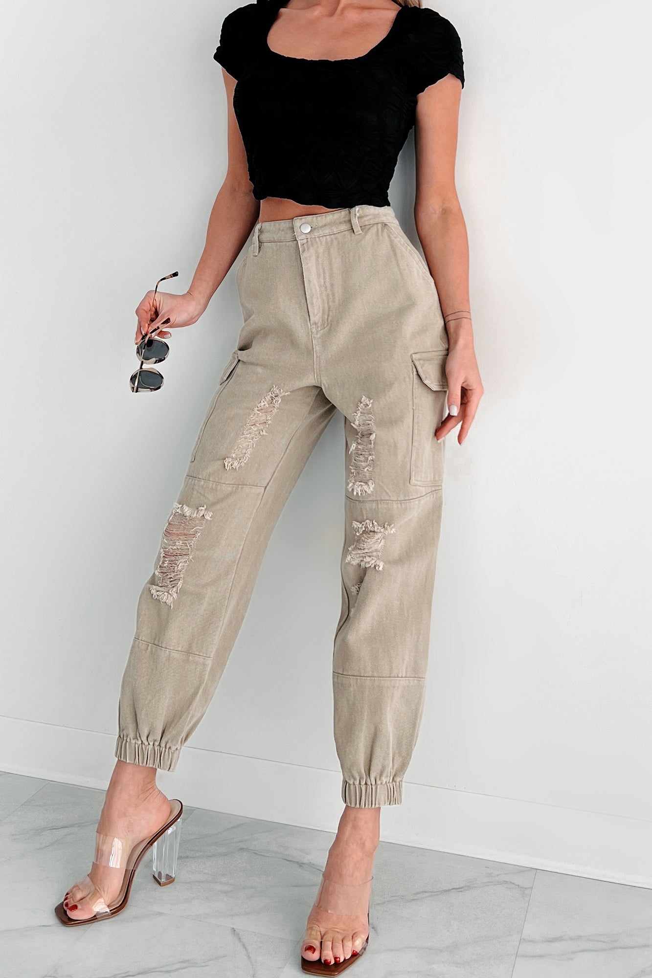 Devonte Distressed Cargo Joggers (Khaki)