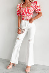 Maureen Special A High Rise Distressed Flare Jeans (White)