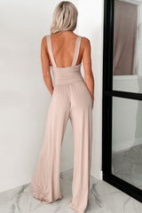 Italian Summers Sleeveless Twist-Knot Jumpsuit (Taupe)
