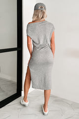 Hygge Haven One Shoulder Midi Dress (Grey)