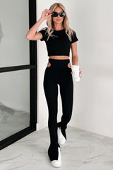 Sneak A Peek Hips Flare Leggings (Black)