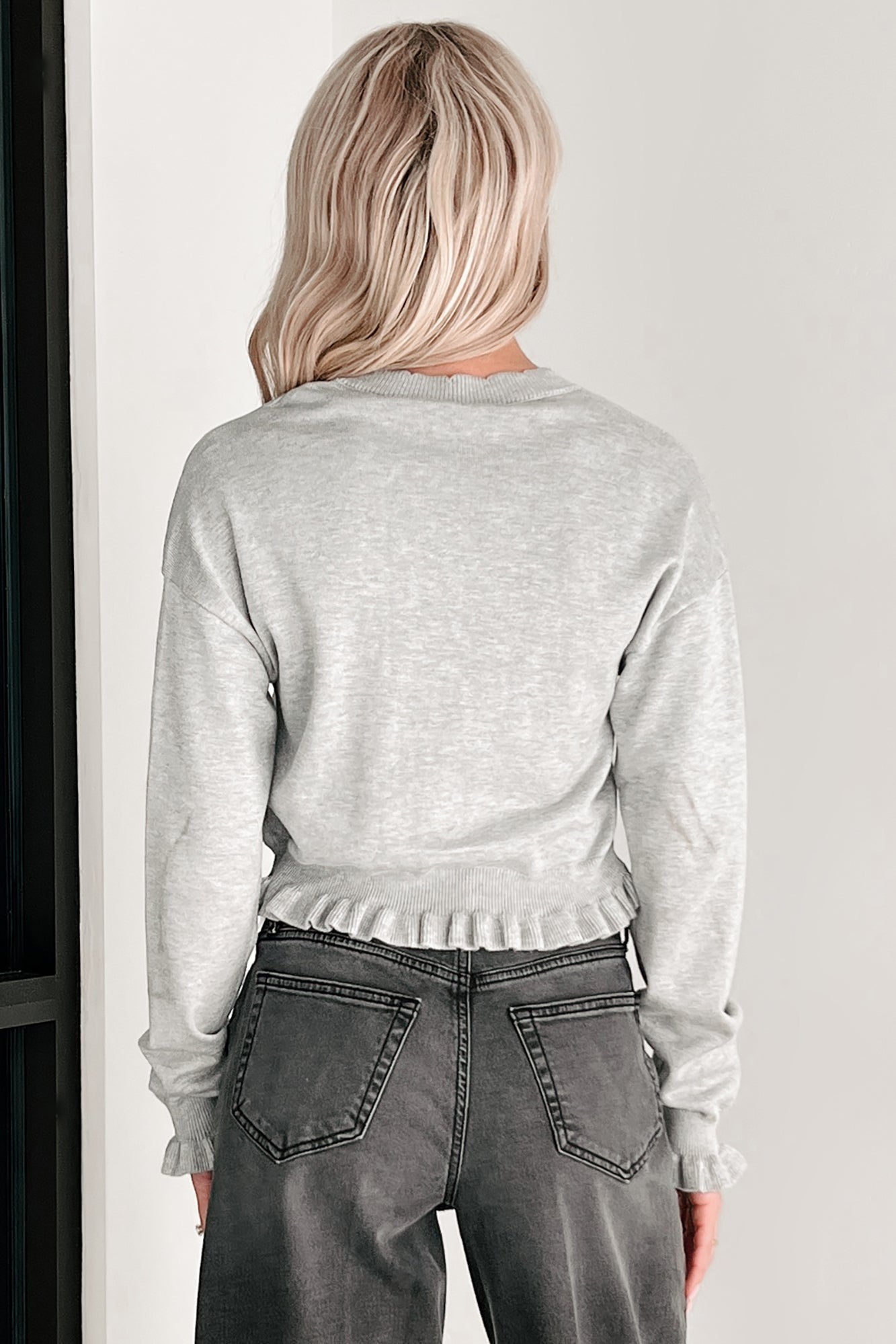 Comfortable Confidence Ruffle Knit Cardigan (Grey)
