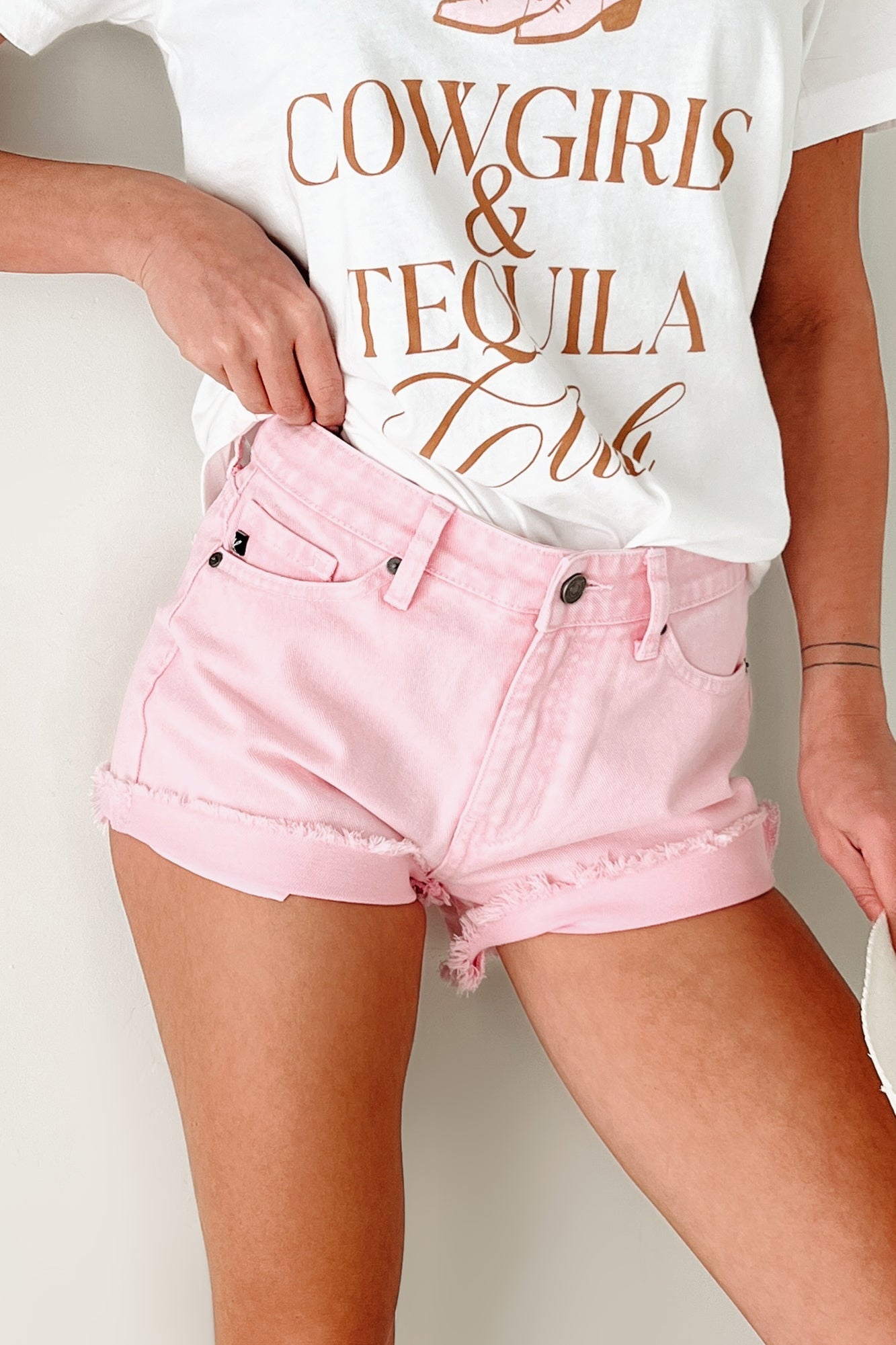 Cheyenne High Rise Frayed Kancan Denim Shorts (Pink)