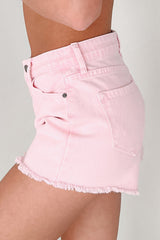 Cheyenne High Rise Frayed Kancan Denim Shorts (Pink)