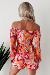 Dance The Night Away Pleated Long Sleeve Romper (Pink/Multi)