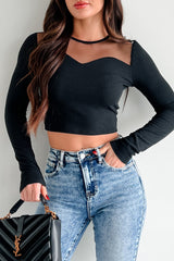 DOORBUSTER How Fitting Mesh Contrast Long Sleeve Top (Black)