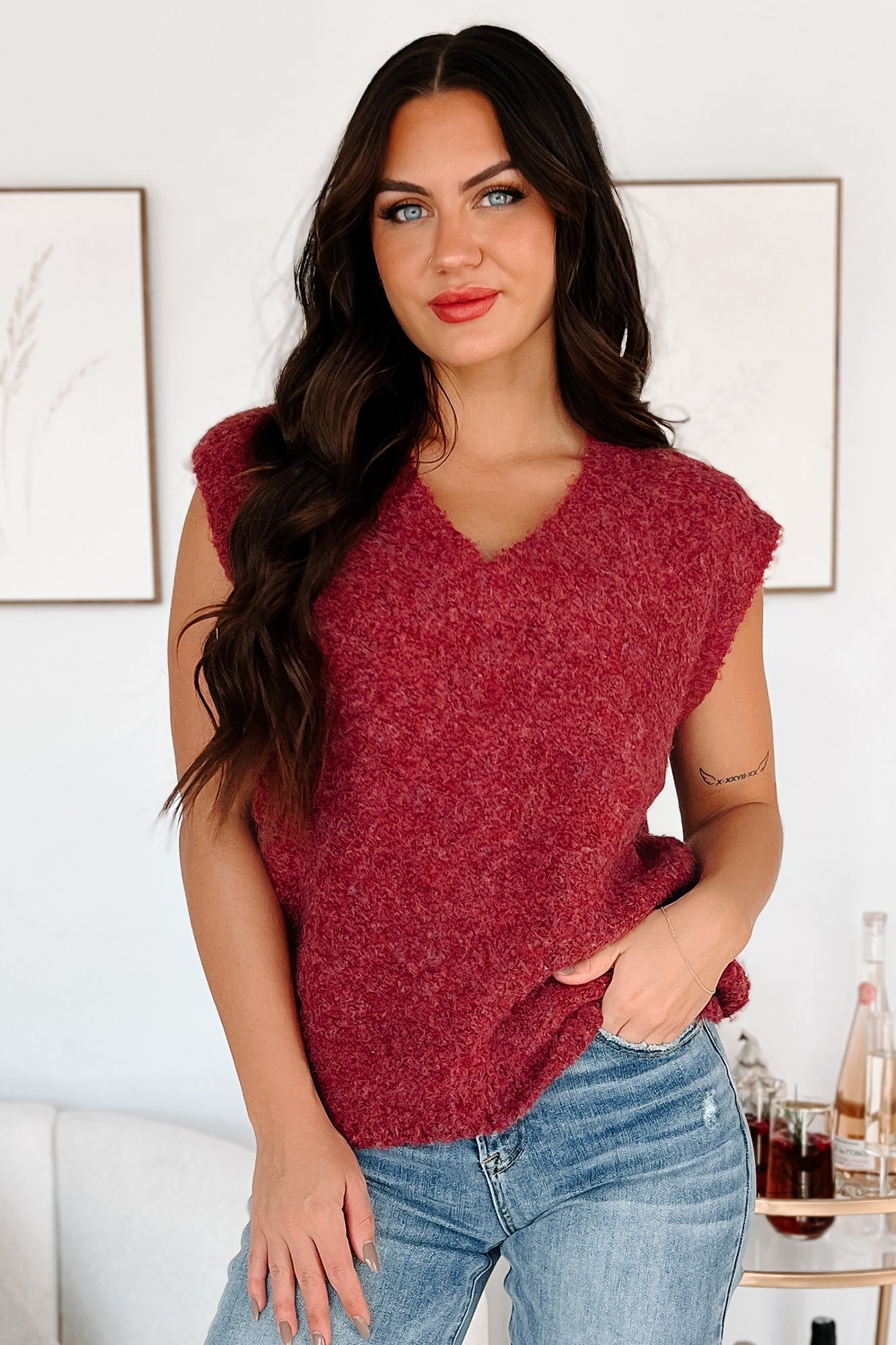 Cozy Embrace Sweater Vest (Burgundy)