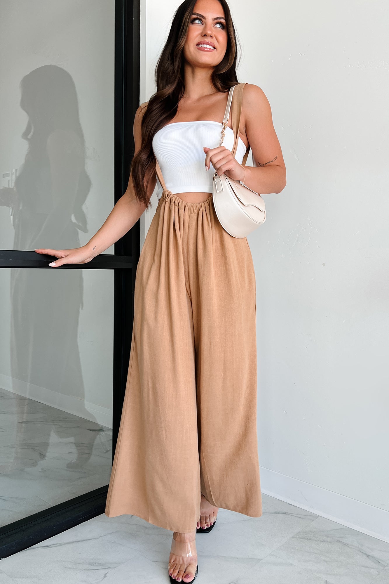 Casual Conversations Suspender Jumpsuit (Camel)