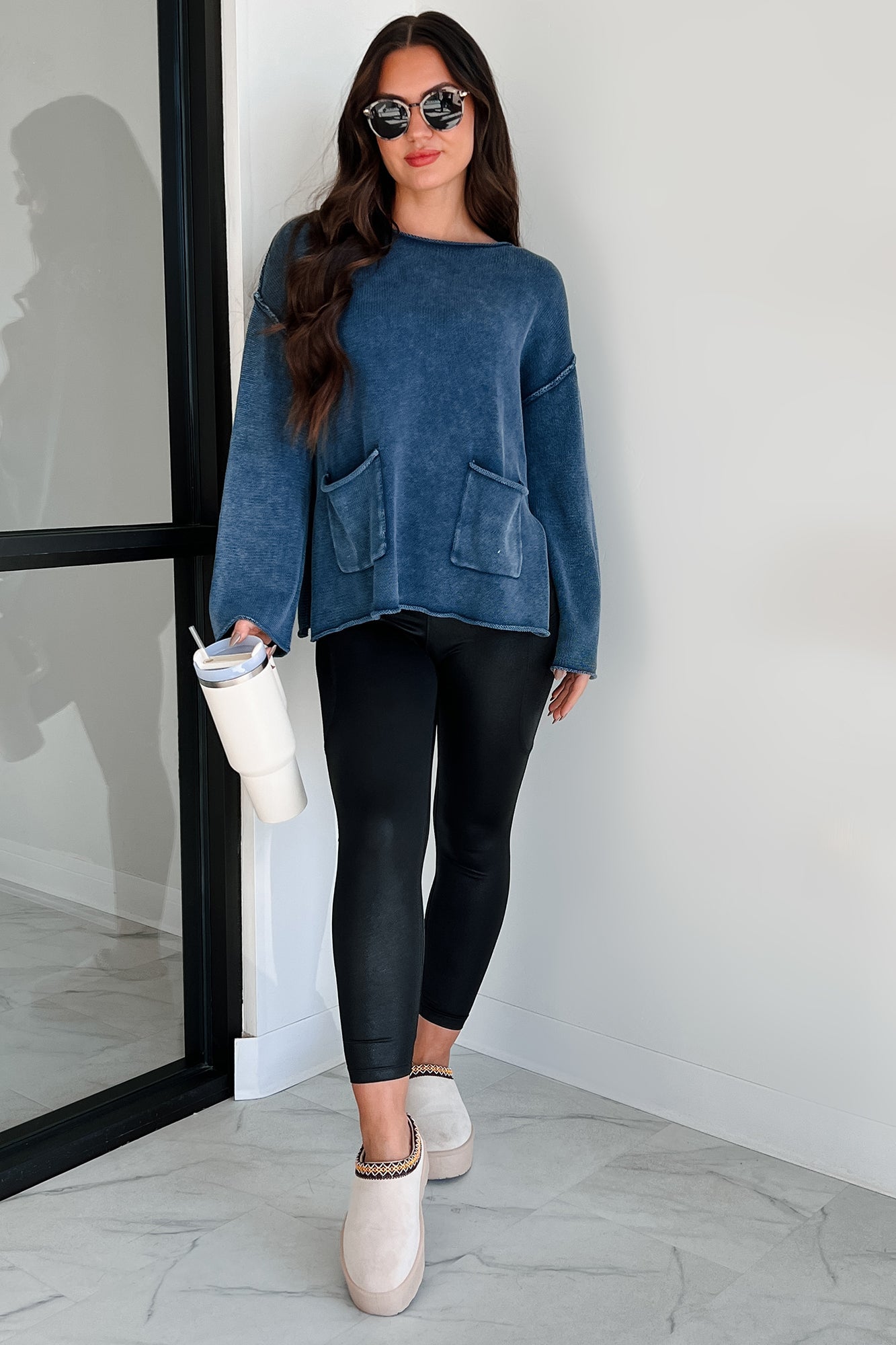 Humor Me Pocketed Sweater Top (Midnight Blue)