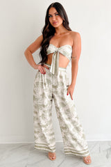 On Brand Printed Bandeau Top & Pants Set (Ivory/Sage)