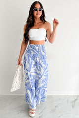 Iconic Option Printed Smocked Wide Leg Pants (Blue)