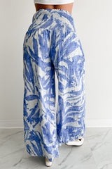 Iconic Option Printed Smocked Wide Leg Pants (Blue)