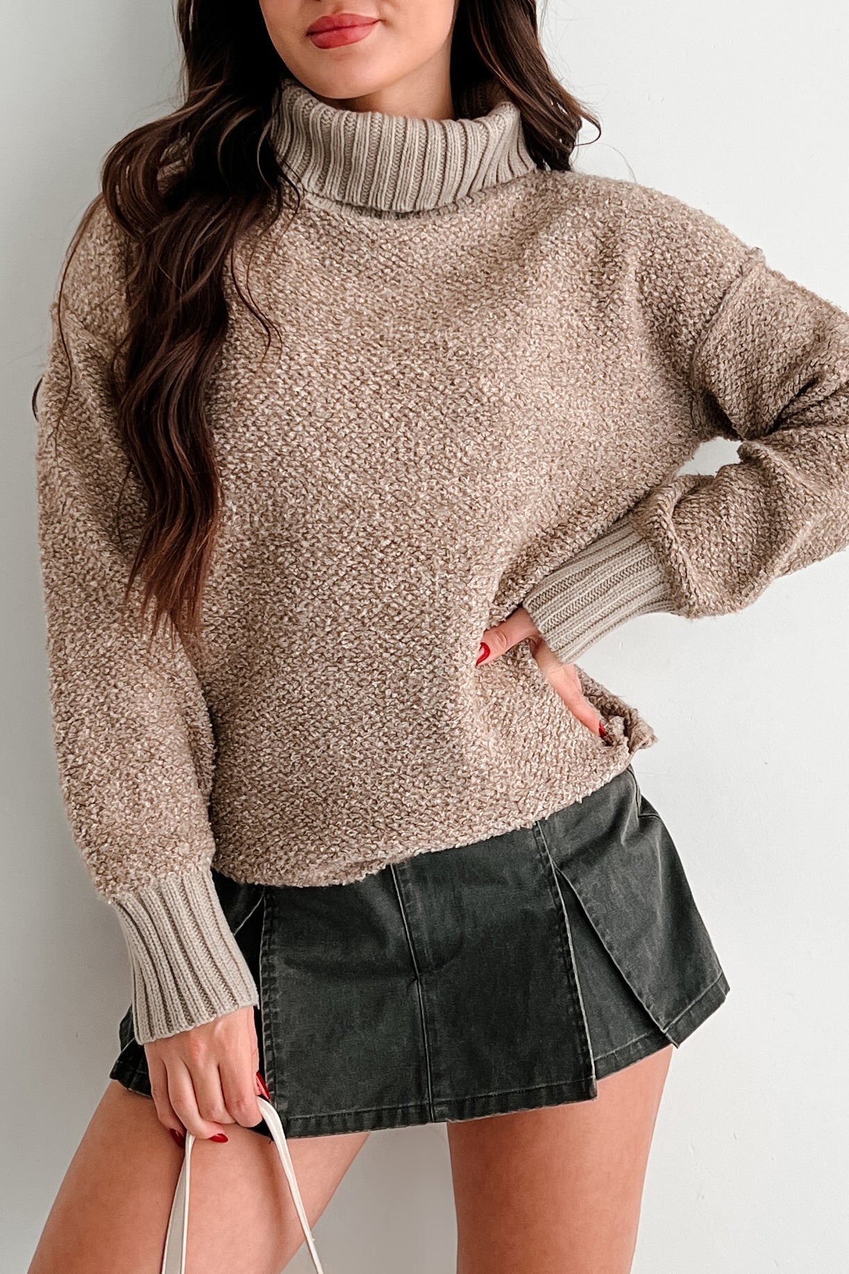 Cabin Cutie Cowl Neck Sweater (Taupe)