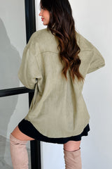 Heading To Town Oversized Faux Suede Shacket (Olive)