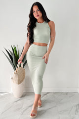 Sew Up The Deal Ribbed Tank Top & Midi Skirt Set (Desert Sage)