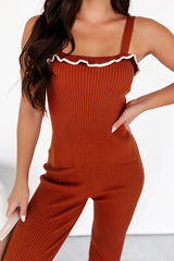 Crisp Leaves Ribbed Knit Tank Top (Rust)