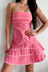 Smiles & Spritzers Contrast Piping Mini Dress (Pink)