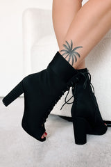 Uptown Chic Open Toe Lace-Up Booties (Black)