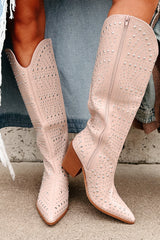 Ready To Get Rowdy Studded Western Boots (Beige)