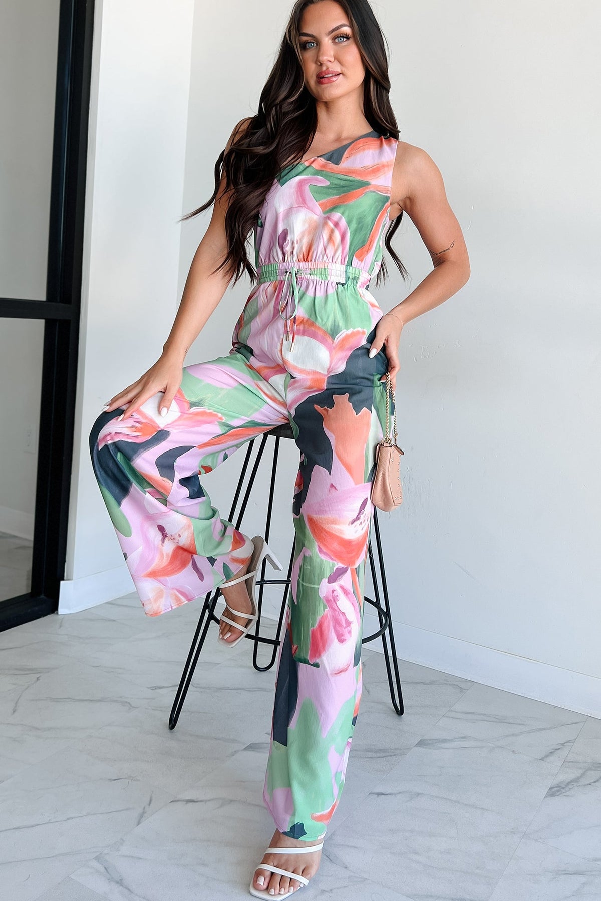 Allow Yourself To Grow One Shoulder Jumpsuit (Purple Multi)